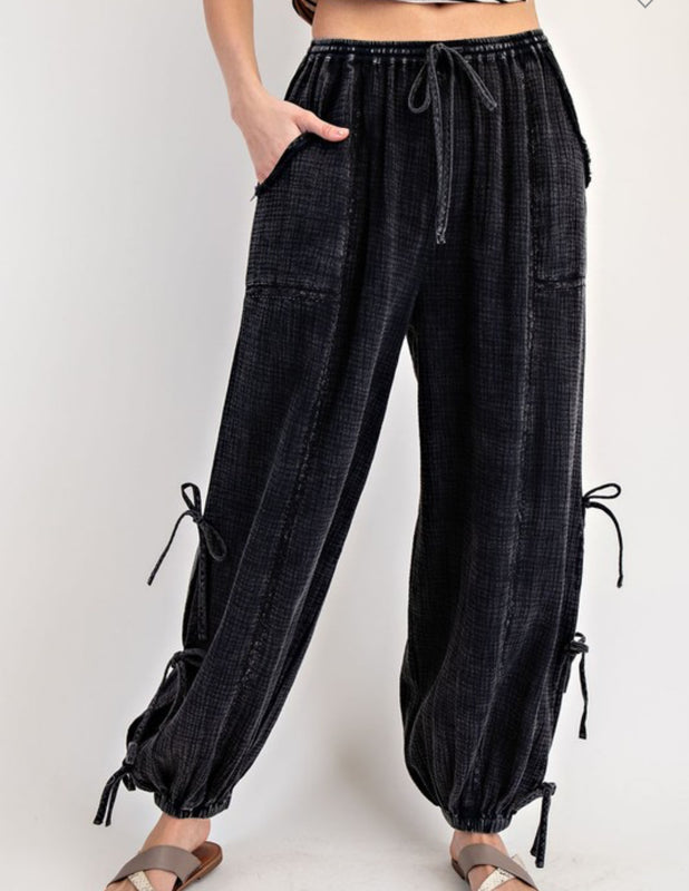 Black side tie pants