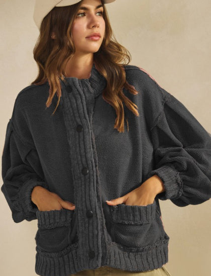 Black Ribbed trim cardigan