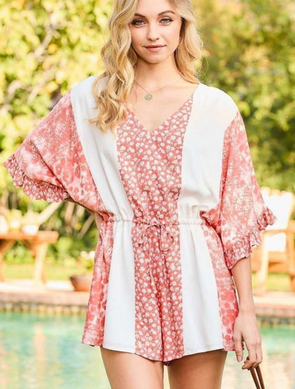 Coral floral romper