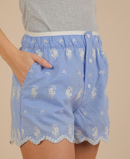 Blue eyelet shorts