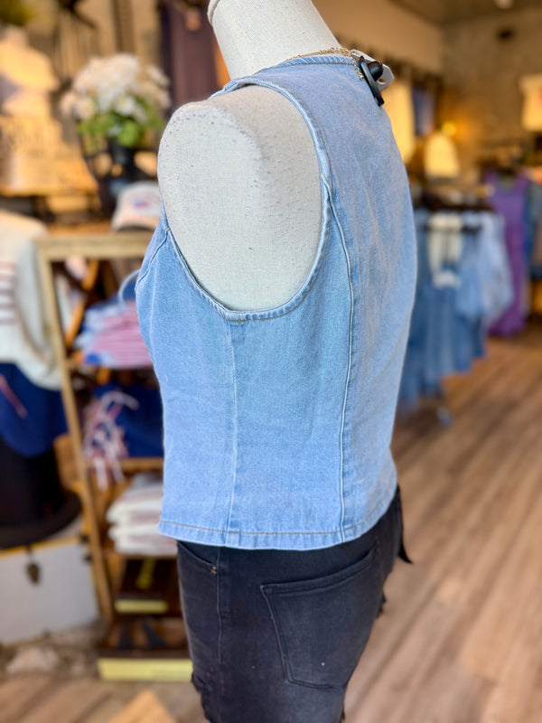 Lace denim vest