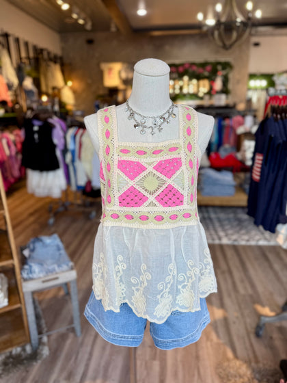 Pink crochet tank