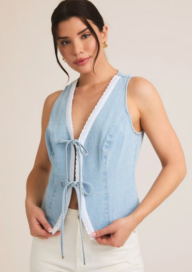 Lace denim vest