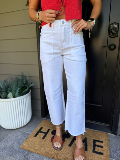 White barrel jeans