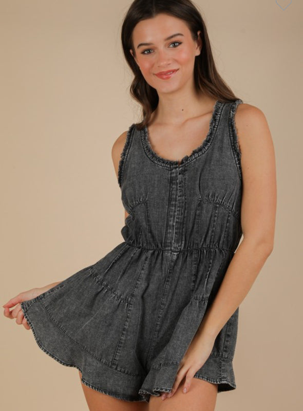 Black denim romper