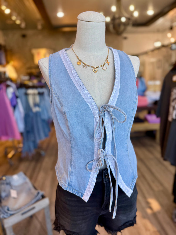 Lace denim vest