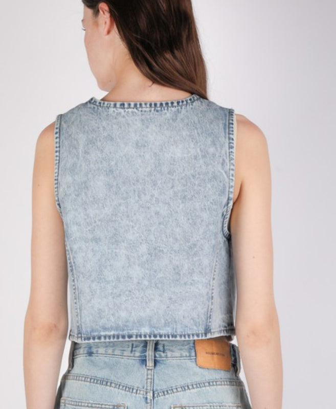 Denim front tie vest