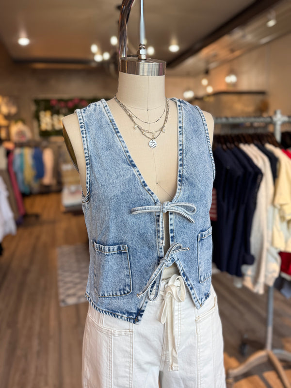Denim front tie vest