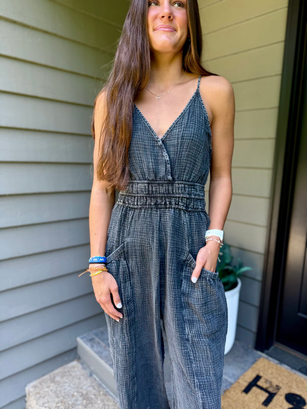 Black gauze jumpsuit