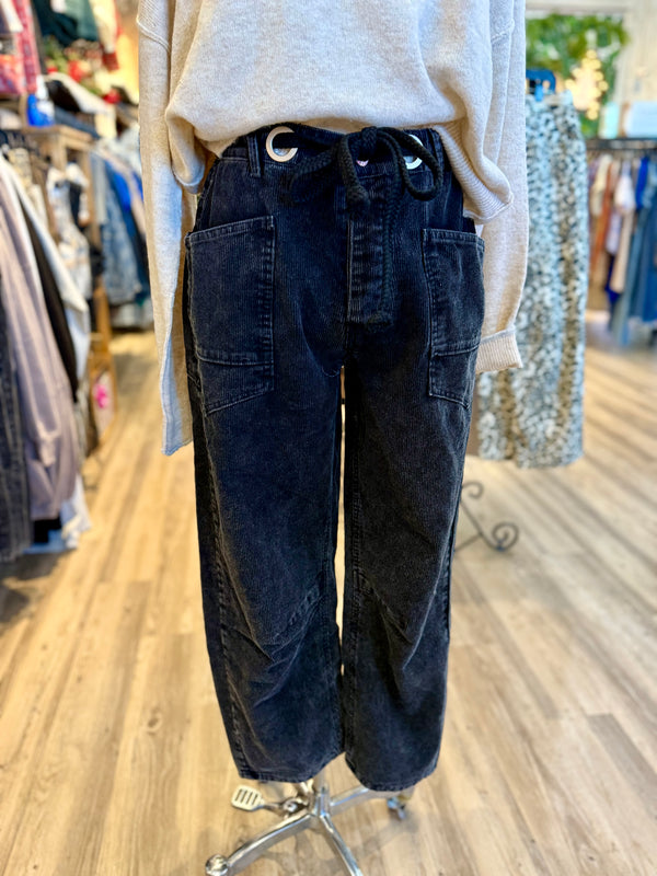 Black corduroy barrel