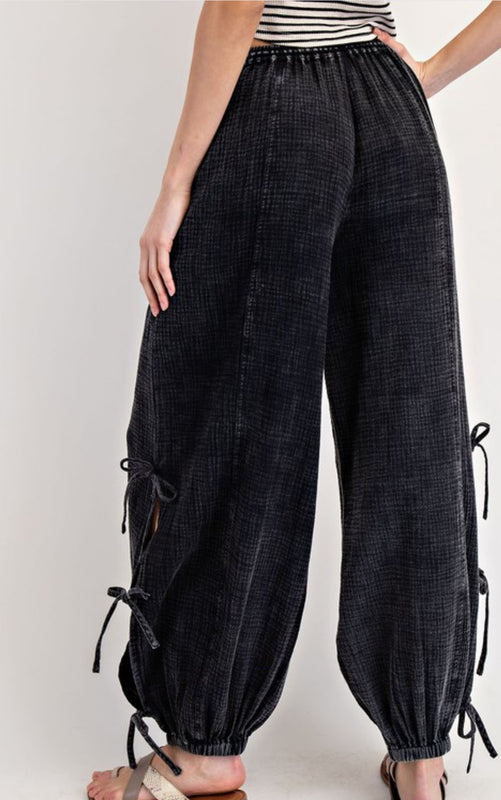 Black side tie pants
