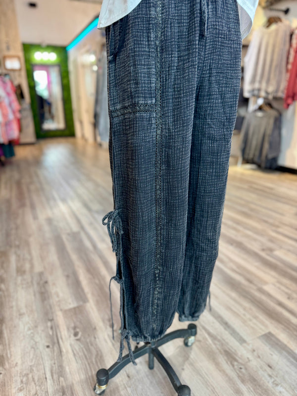 Black side tie pants