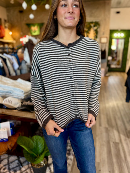 Stripe raw edge cardigan