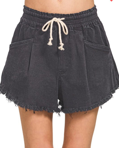 Fray drawstring shorts