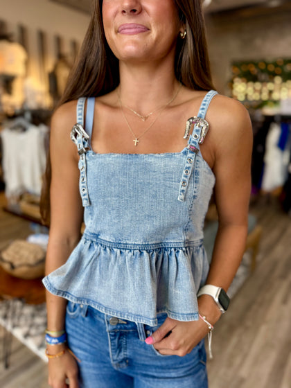 Denim buckle tank