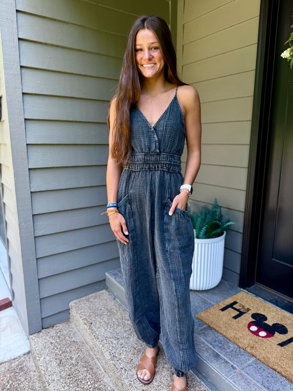 Black gauze jumpsuit