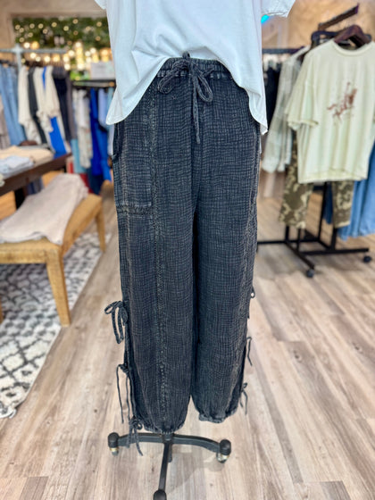 Black side tie pants
