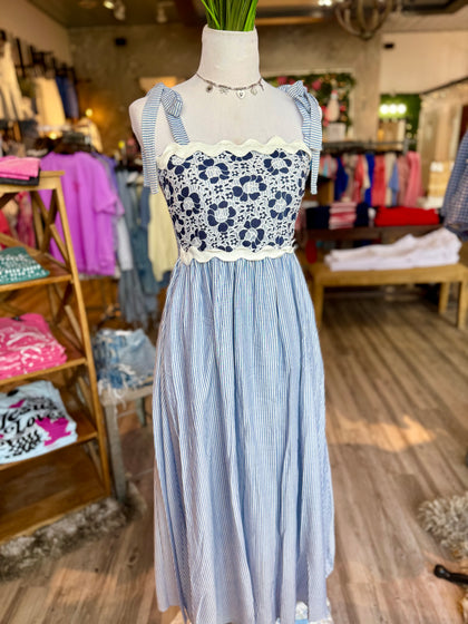 Floral lace stripe dress