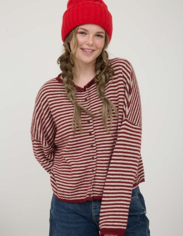 Stripe raw edge cardigan