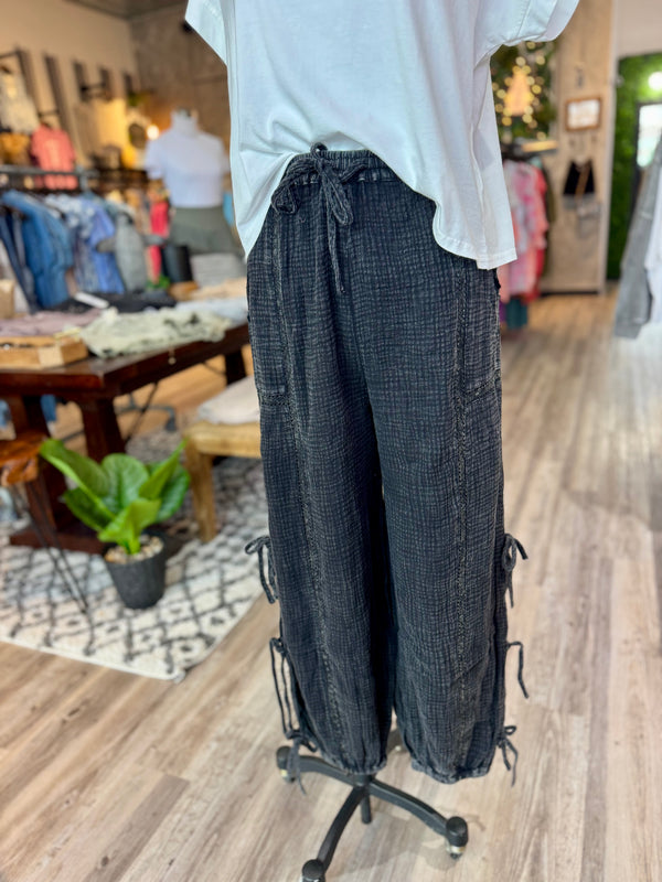 Black side tie pants