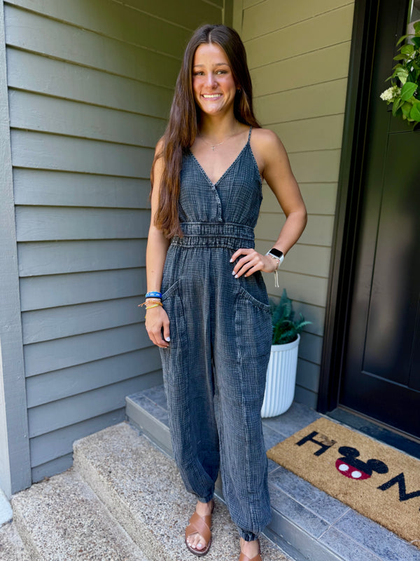 Black gauze jumpsuit