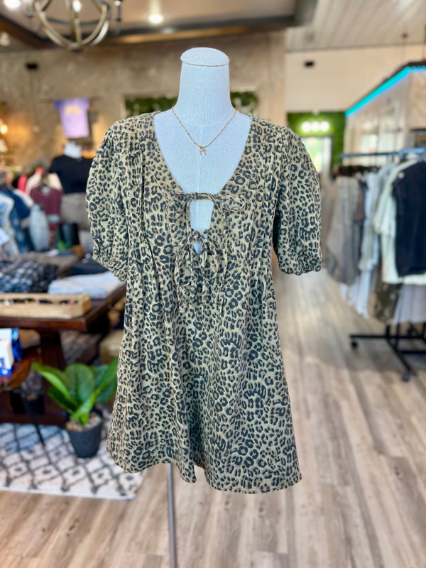 Leopard denim romper
