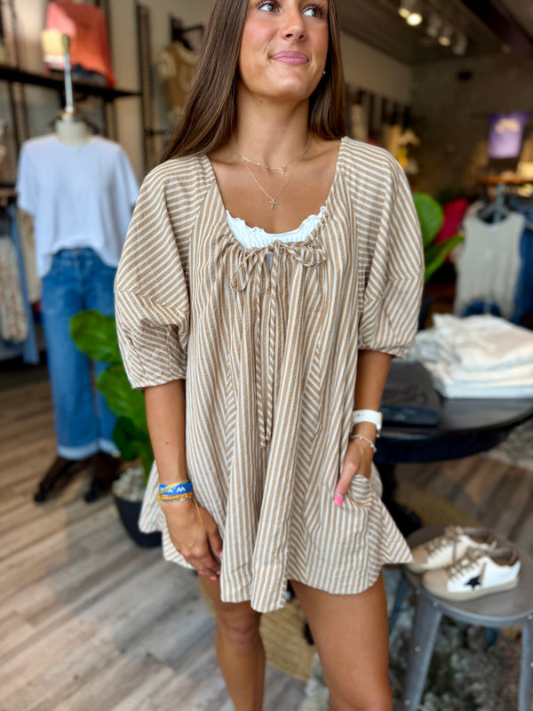 Taupe stripe romper