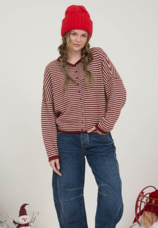 Stripe raw edge cardigan