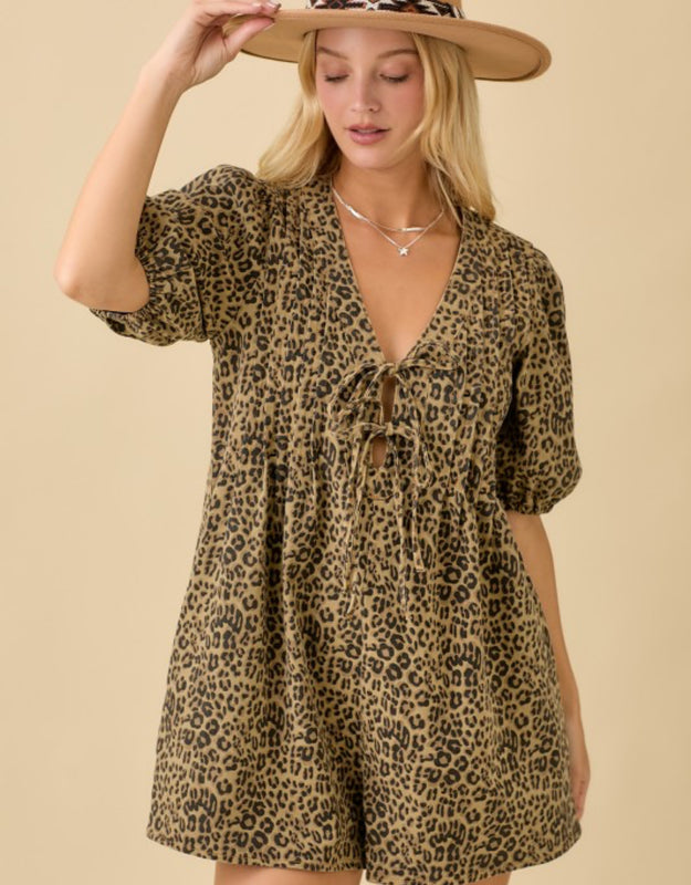 Leopard denim romper