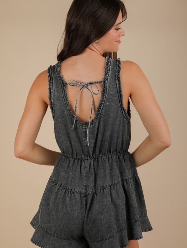 Black denim romper