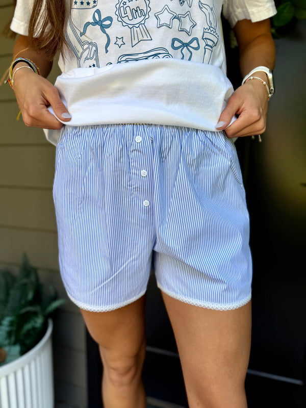 Blue boxer shorts