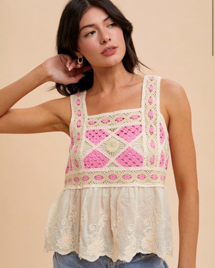 Pink crochet tank