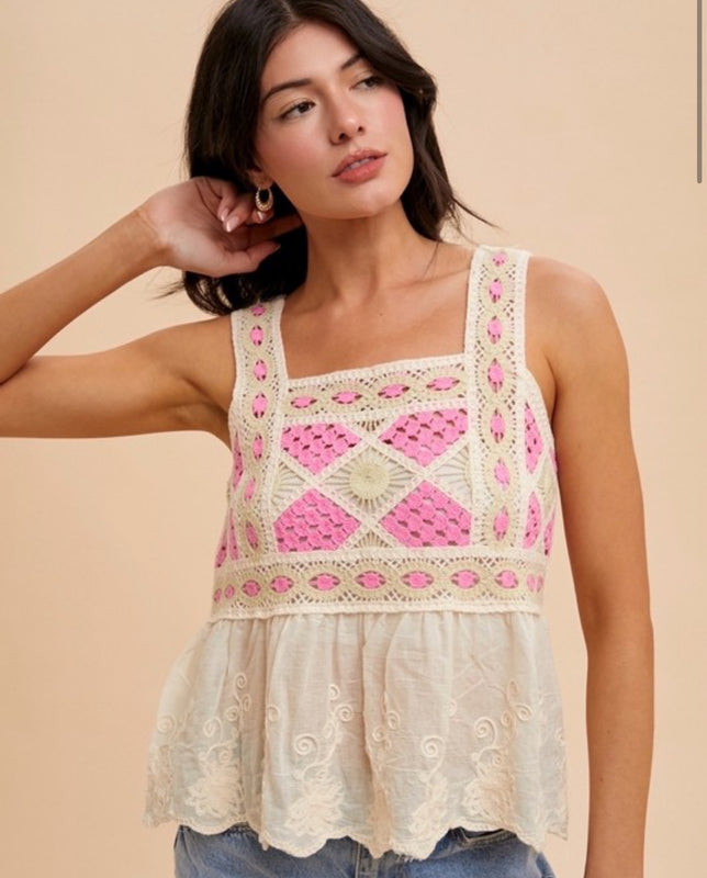 Pink crochet tank