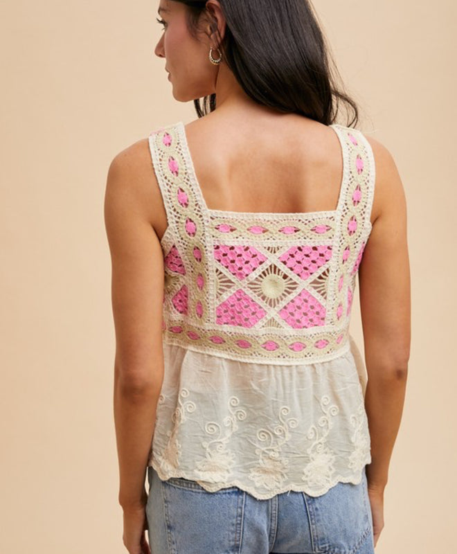Pink crochet tank