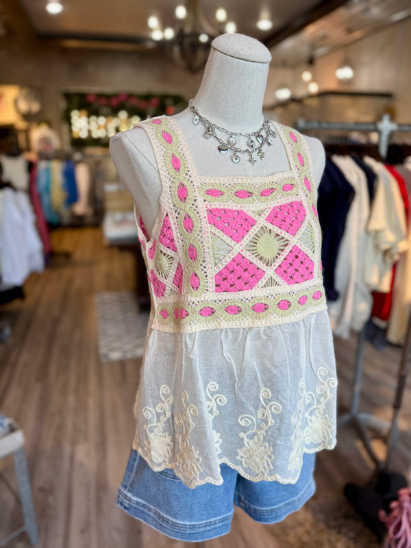 Pink crochet tank