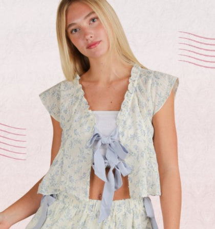 Blue bow blouse
