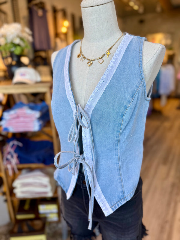 Lace denim vest