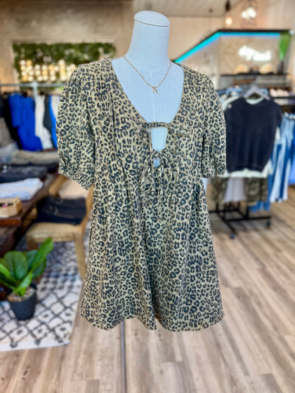 Leopard denim romper