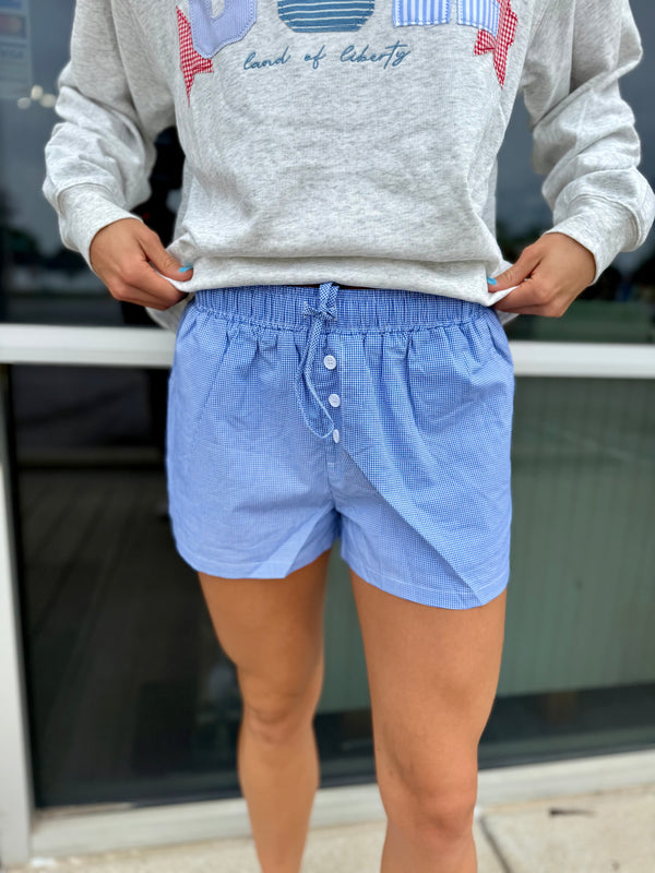 Blue checkered shorts
