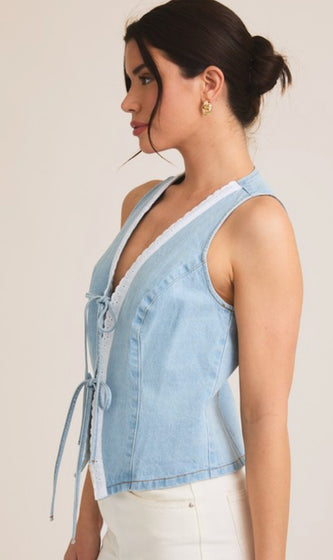 Lace denim vest