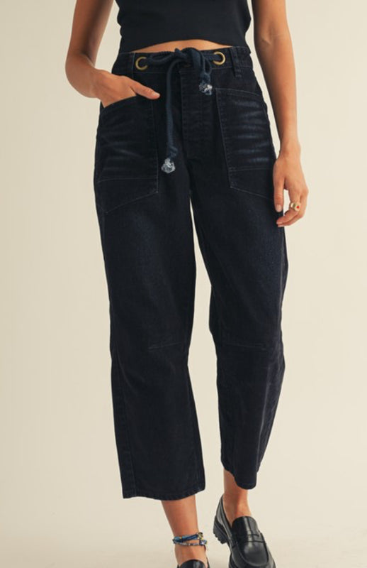 Black corduroy barrel