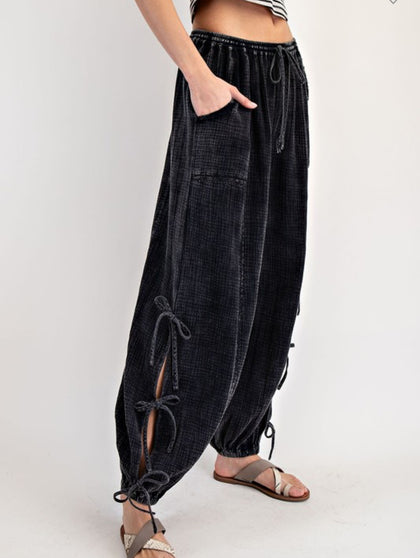 Black side tie pants
