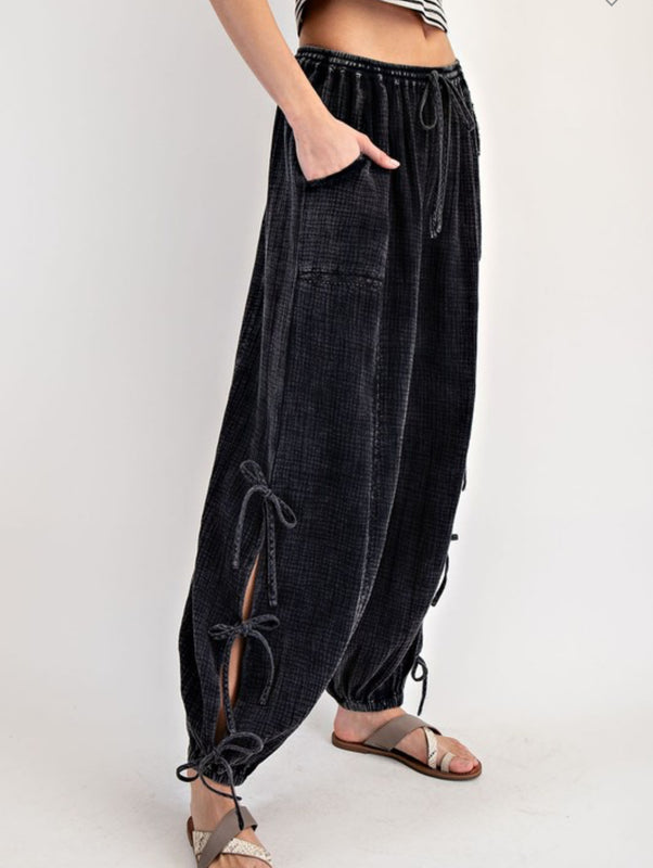 Black side tie pants